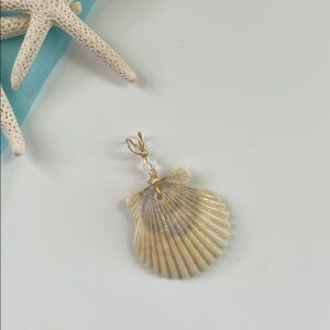 Cream Calico Seashell with Crystal Quartz Gemstone Pendant